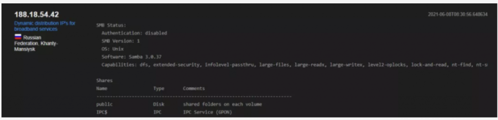 Figure 2: Shodan’s OS Recognition with SMB v1